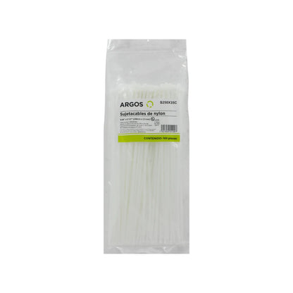 Argos cinchos sujetacables de nylon blancos 250mm x 3.5mm, 100 piezas. Ideal para organizar cables.