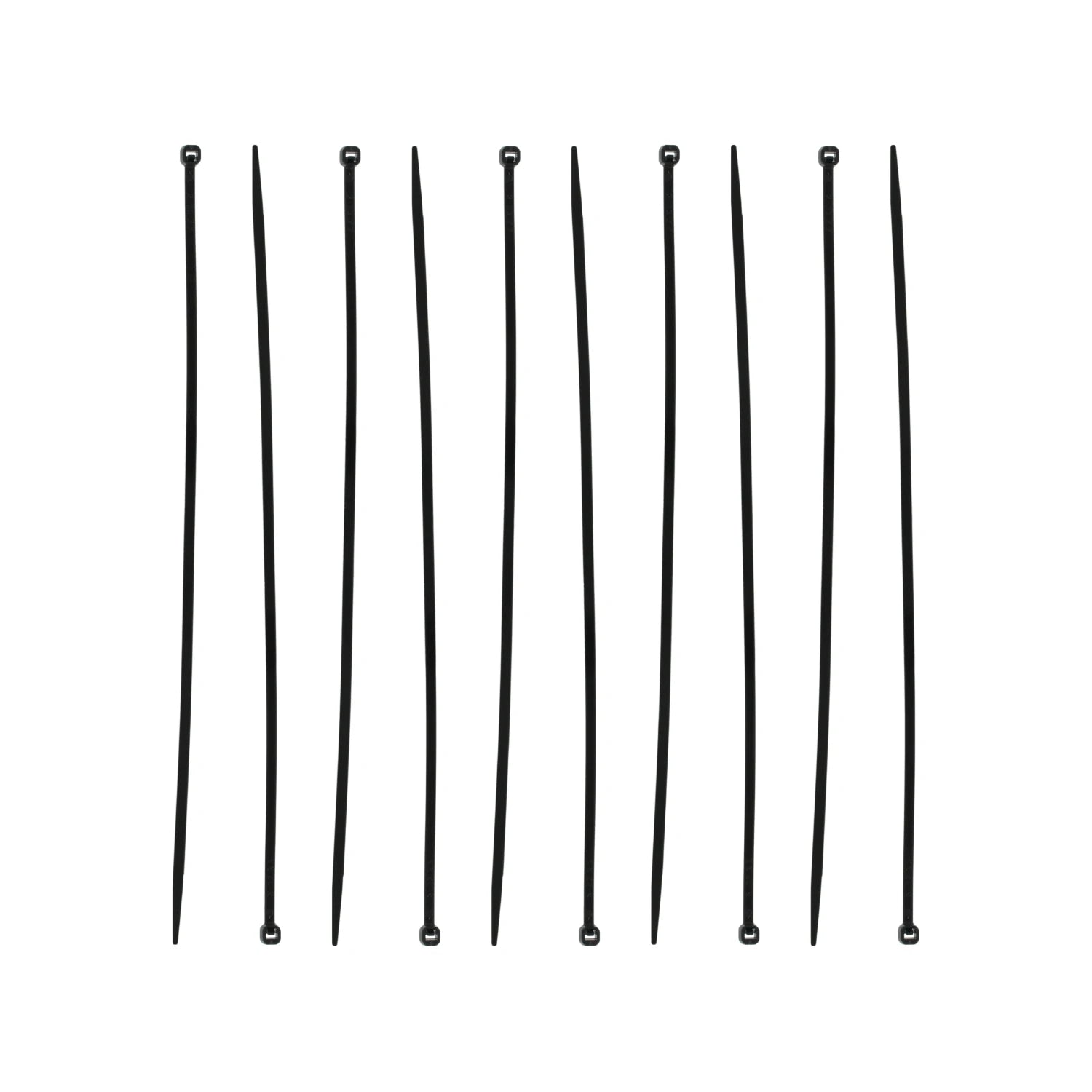 Diez cinchos de plástico negros para cables, bridas de nylon para organizar y asegurar elementos.