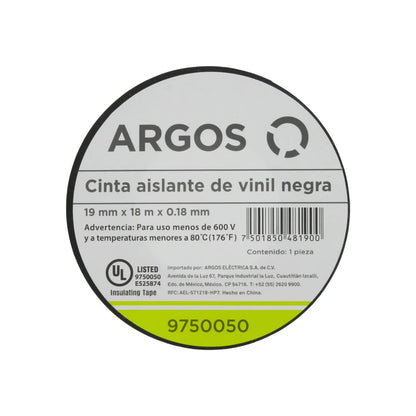 Cinta de aislar negra 18 m Argos 9750050