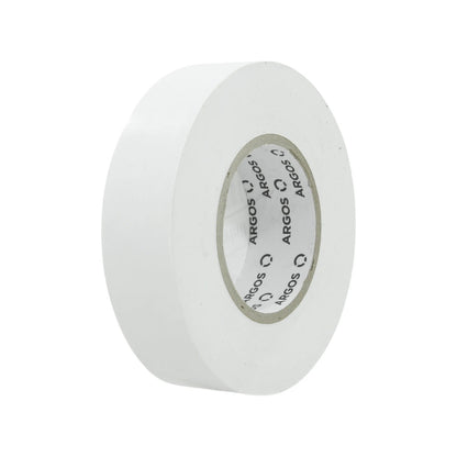 Cinta de aislar eléctrica blanca marca Argos, rollo para aislamiento y protección de cables en instalaciones.