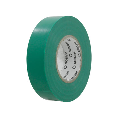 Cinta aislante eléctrica de PVC verde marca Argos, ideal para aislamiento de cables y reparaciones.