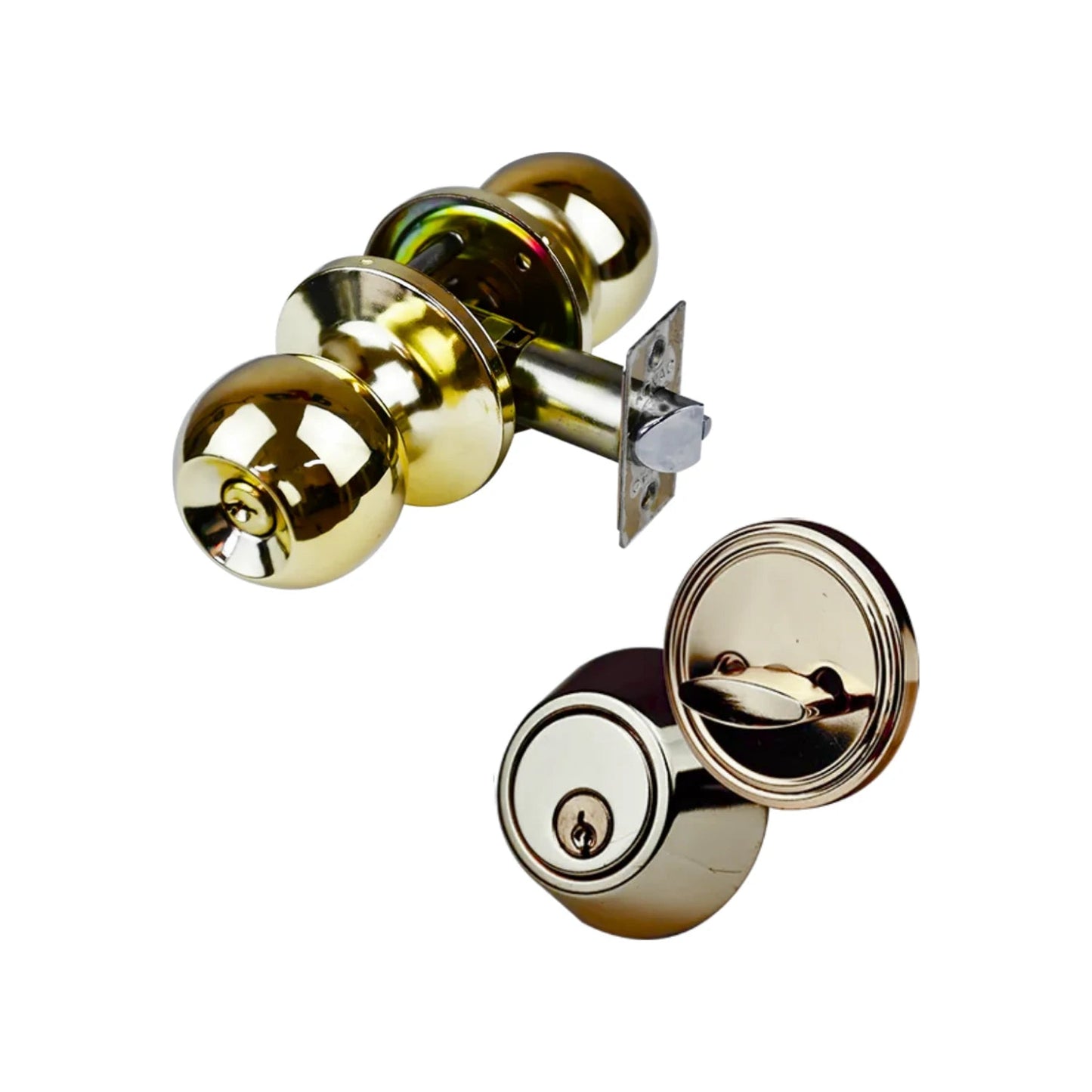 Combo de cerradura y cerrojo dorado para puerta, perilla con llave y pestillo de seguridad
