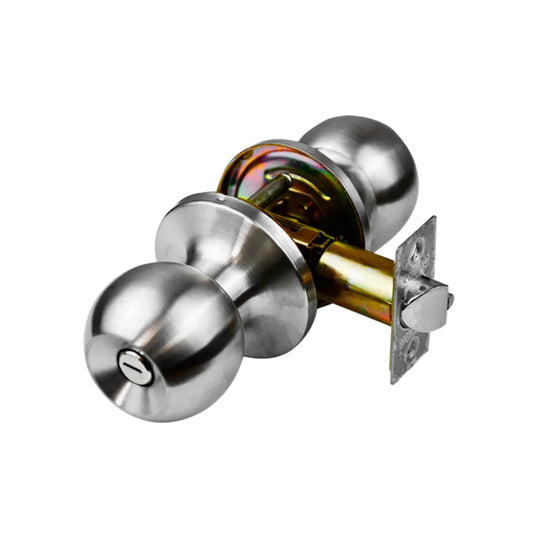 Cerradura de esfera cromada para puerta de recámara, con perilla y entrada de llave, mecanismo de pestillo.