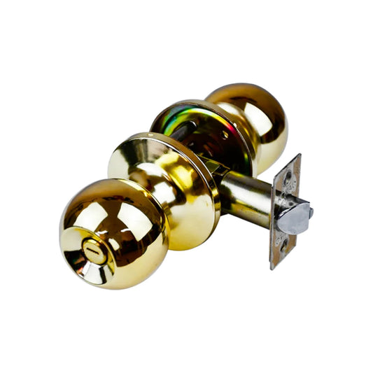 Cerradura esfera dorada para baño con cilindro de llave y pestillo para puerta