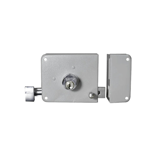 Cerradura de sobreponer clásica Kovac gris metálica para seguridad en puertas y portones