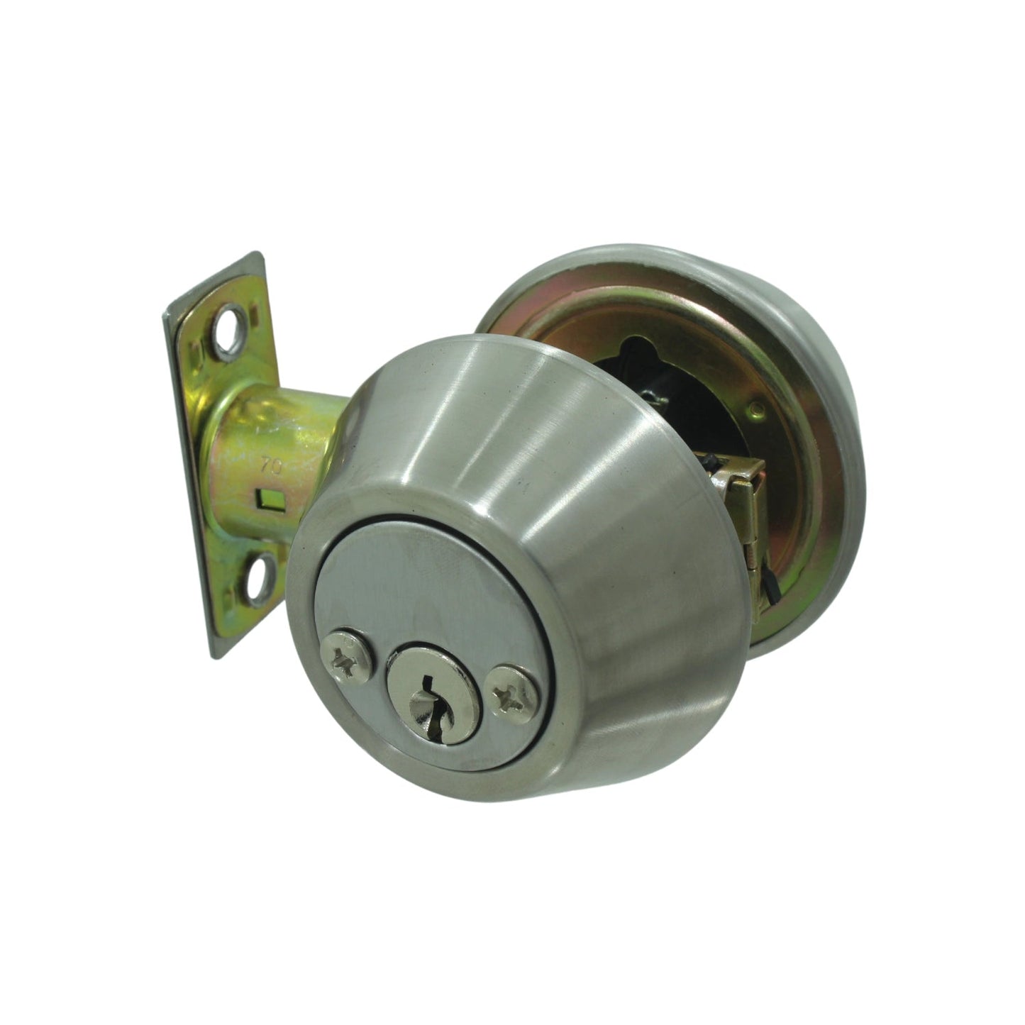 Cerrojo de seguridad doble llave para puerta principal, acabado cromo satinado