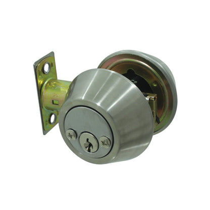 Cerrojo de seguridad doble llave para puerta principal, acabado cromo satinado