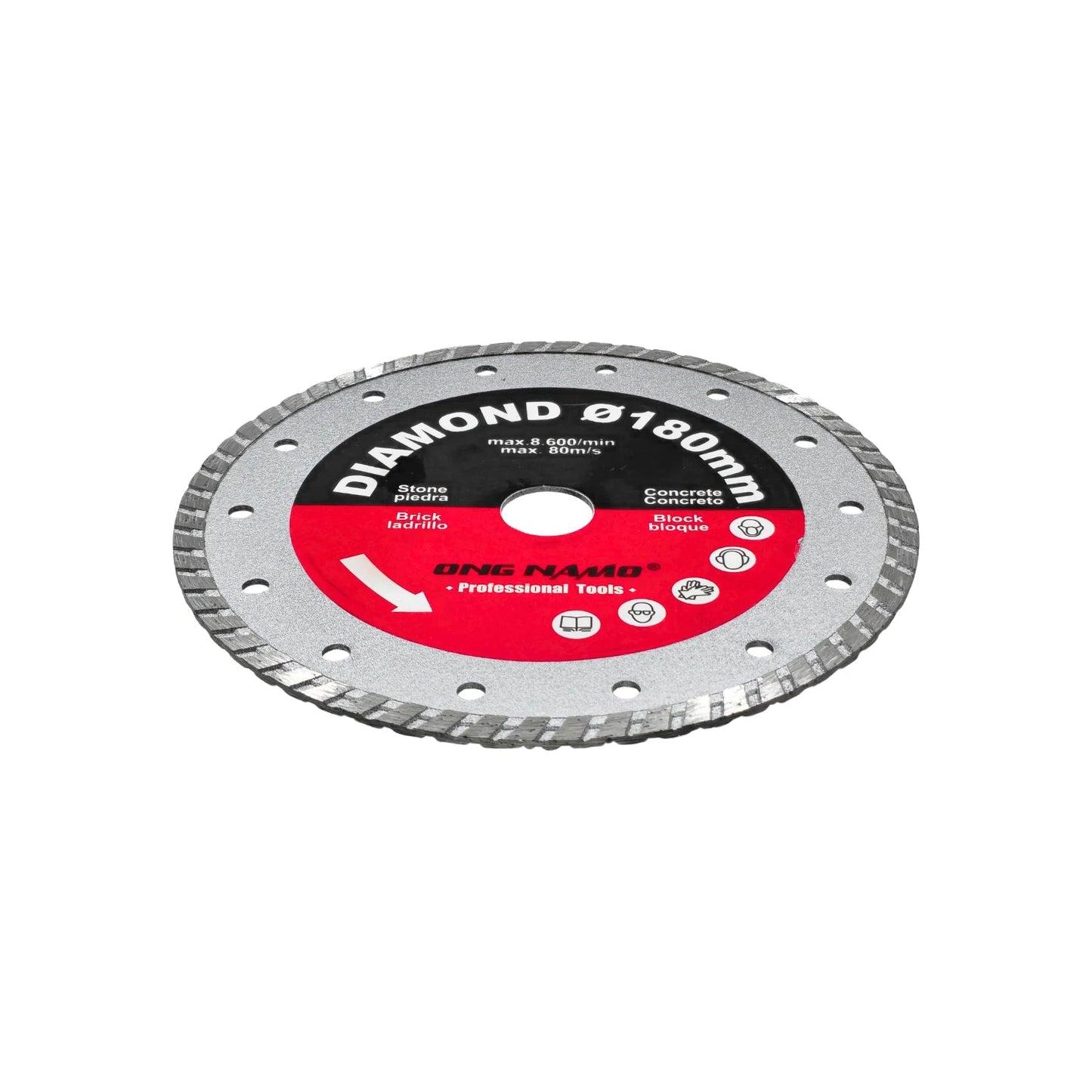 Disco diamantado Ong Namo 180mm corona continua para corte de concreto, piedra, ladrillo y bloque.