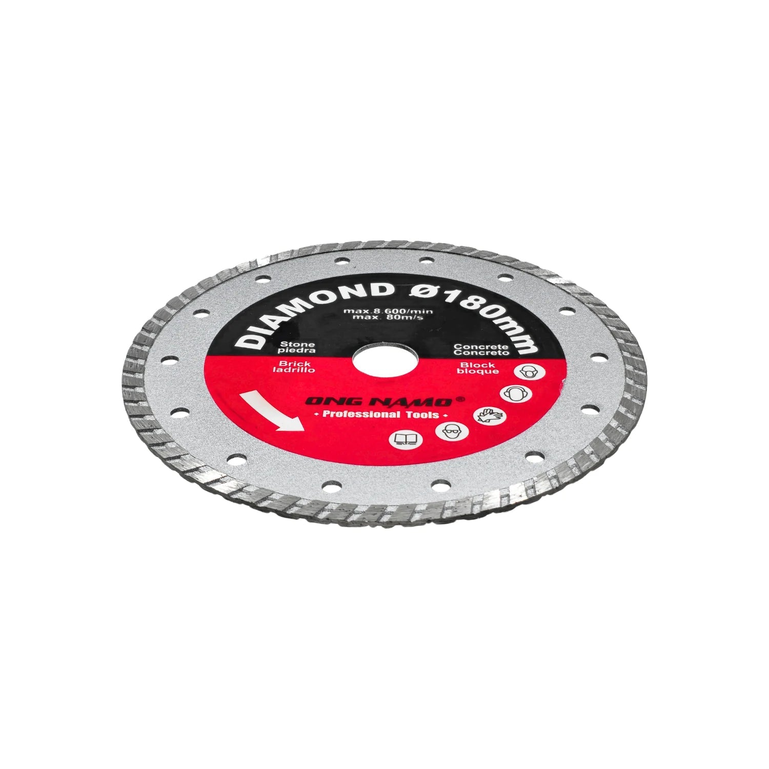 Disco diamantado Ong Namo 180mm corona continua para corte de concreto, piedra, ladrillo y bloque.