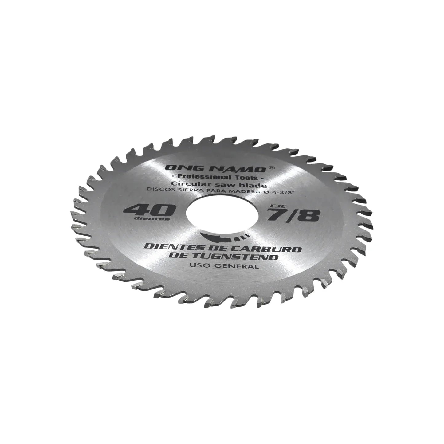 Disco sierra circular Ong Namo 4 3/8" con 40 dientes de carburo de tungsteno y eje 7/8" para madera