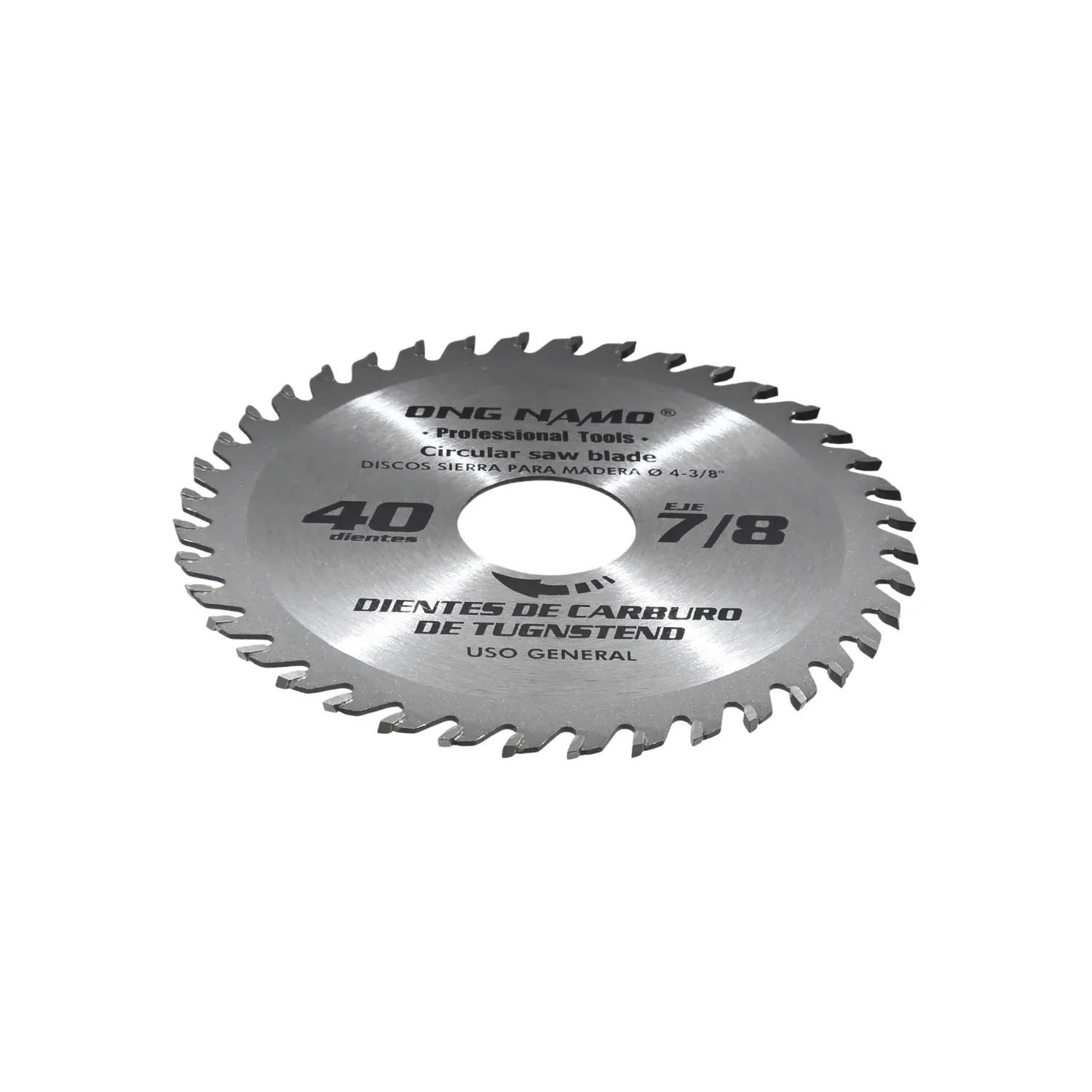 Disco sierra circular Ong Namo 4 3/8" con 40 dientes de carburo de tungsteno y eje 7/8" para madera