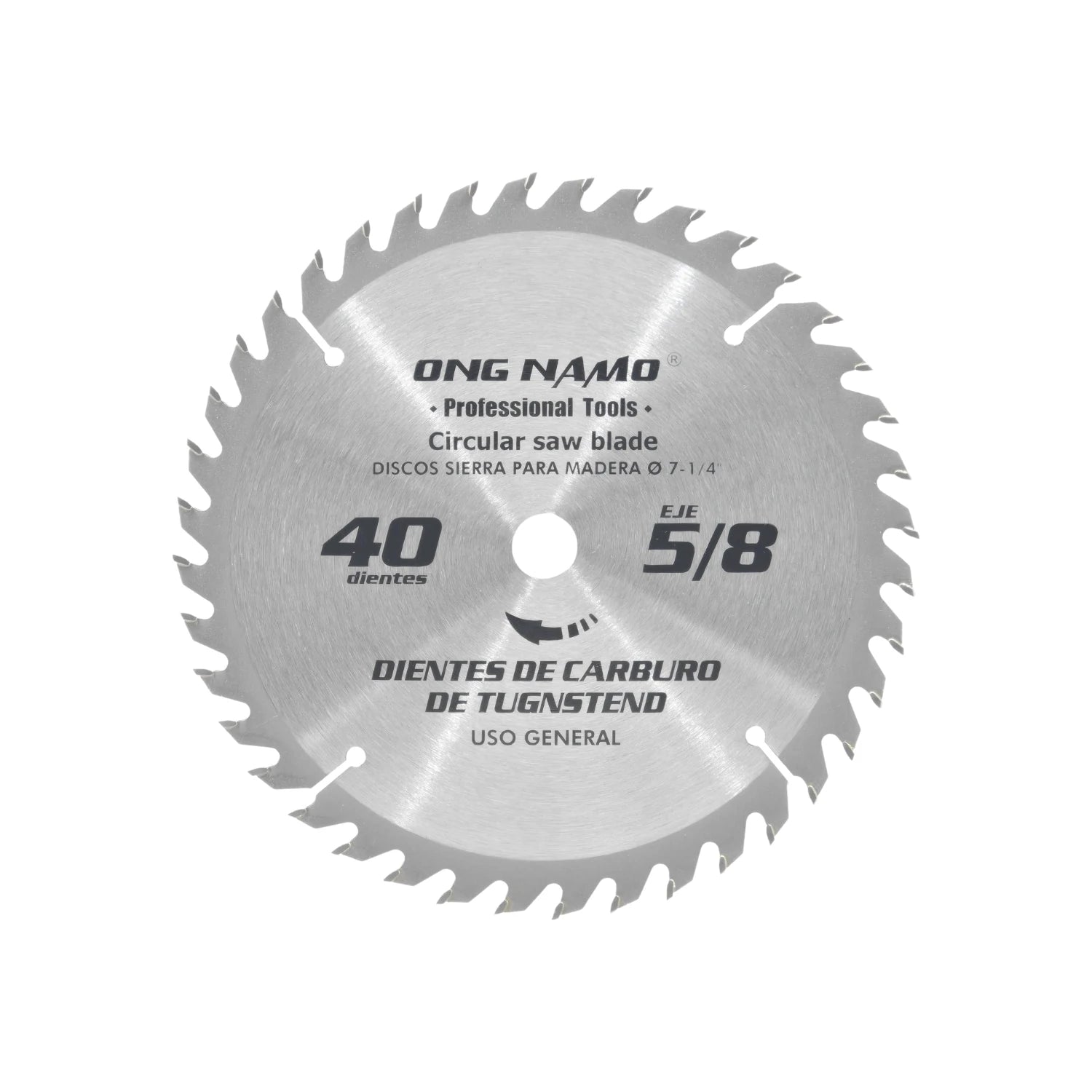 Disco sierra circular ONG NAM® 7-1/4" para madera, 40 dientes de carburo de tungsteno, eje 5/8"