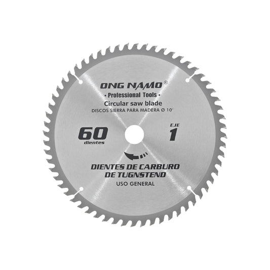 Disco sierra circular Ong Namo 10 pulgadas, 60 dientes de carburo de tungsteno para corte de madera.