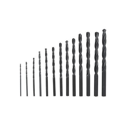 Juego de 13 brocas helicoidales negras de acero rápido para metal y madera en diferentes diámetros