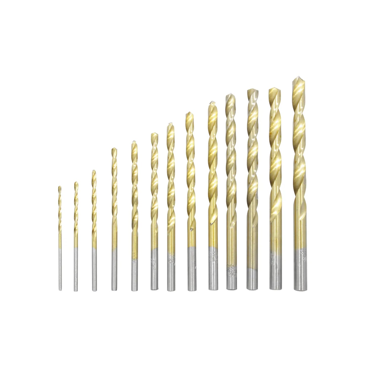 Juego de 13 brocas helicoidales HSS con recubrimiento de titanio dorado para metal y madera de varios tamaños