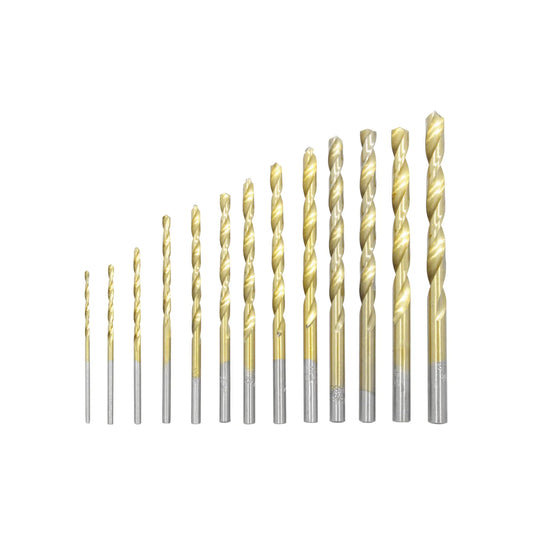 Juego de 13 brocas helicoidales HSS con recubrimiento de titanio dorado para metal y madera de varios tamaños