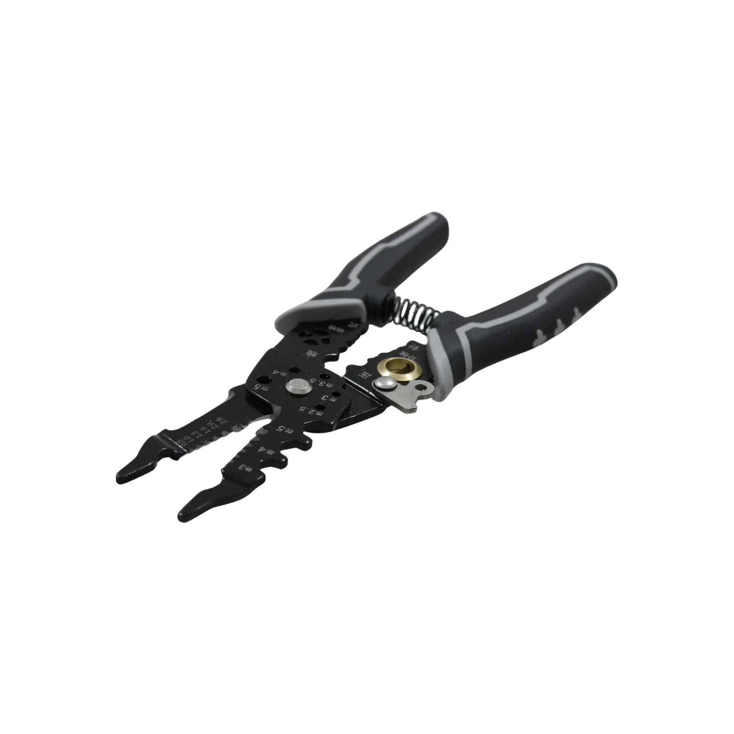 Alicate pelacables multifuncional con cortador de pernos, crimpador y mango ergonómico negro para trabajos eléctricos