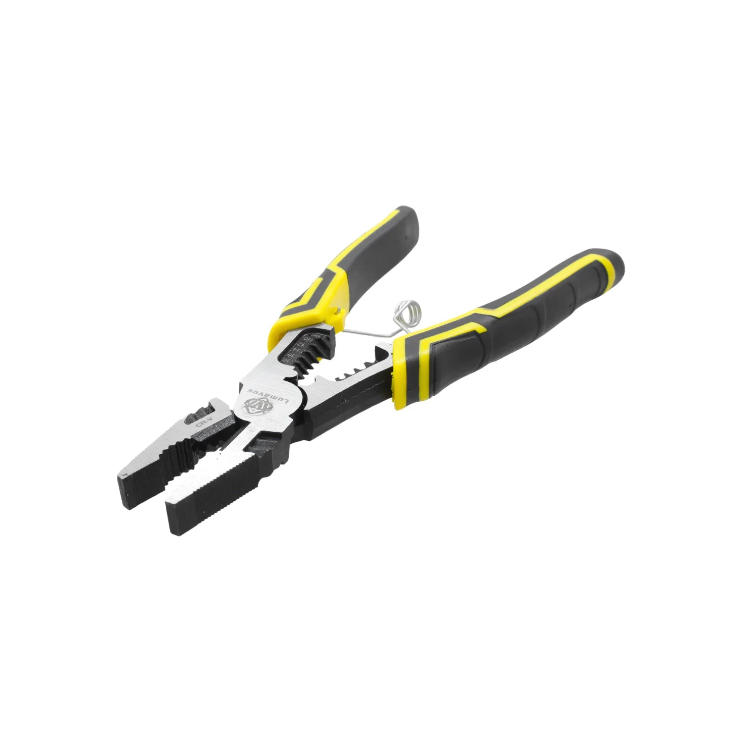 Alicate multifuncional Lumavue pelacables y cortacables de acero CR-V con mango ergonómico amarillo y negro.