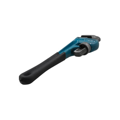 Llave Stillson ajustable para tubos con cuerpo azul y mango ergonómico negro antideslizante para plomería.