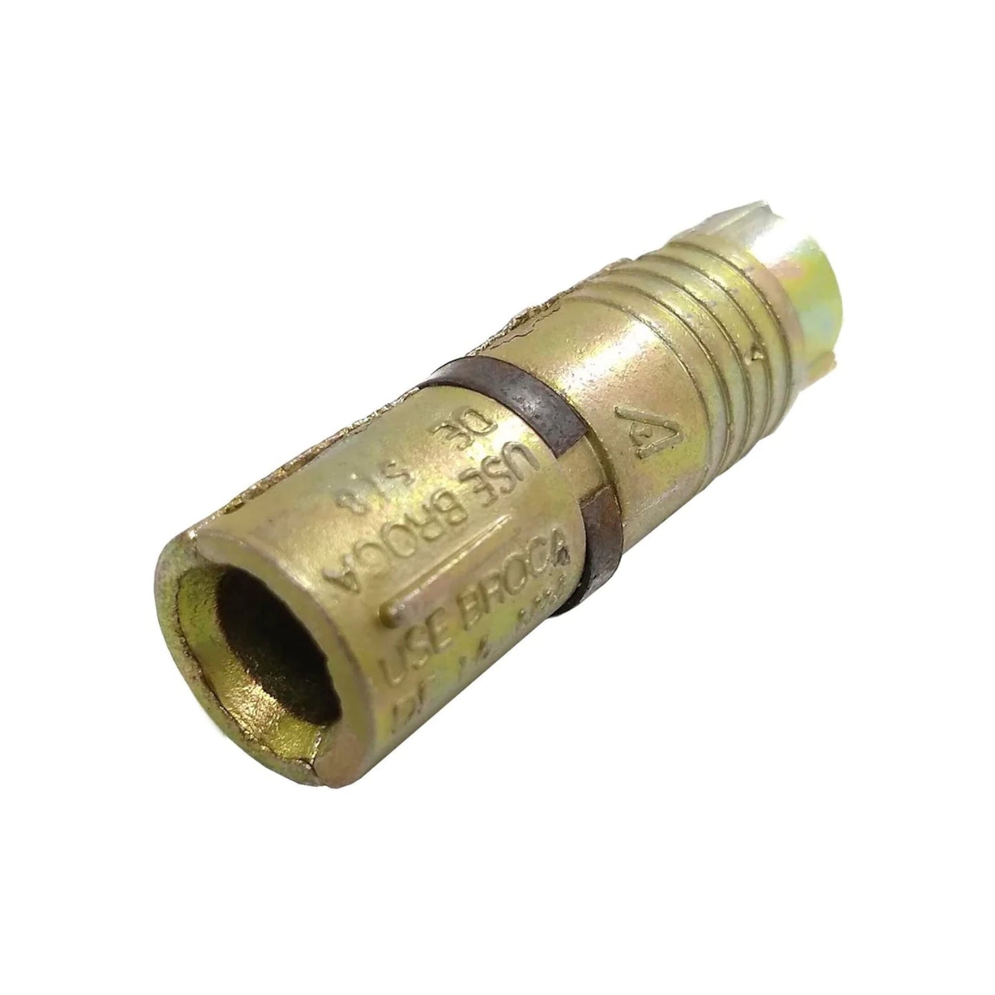 Taquete de expansión metálico dorado, anclaje tipo Z rosca 3/8" para concreto, broca 5/8" requerida