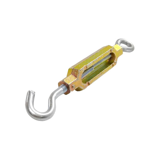 Tensor de gancho y argolla de acero dorado con cuerpo roscado ajustable para tensión de cables