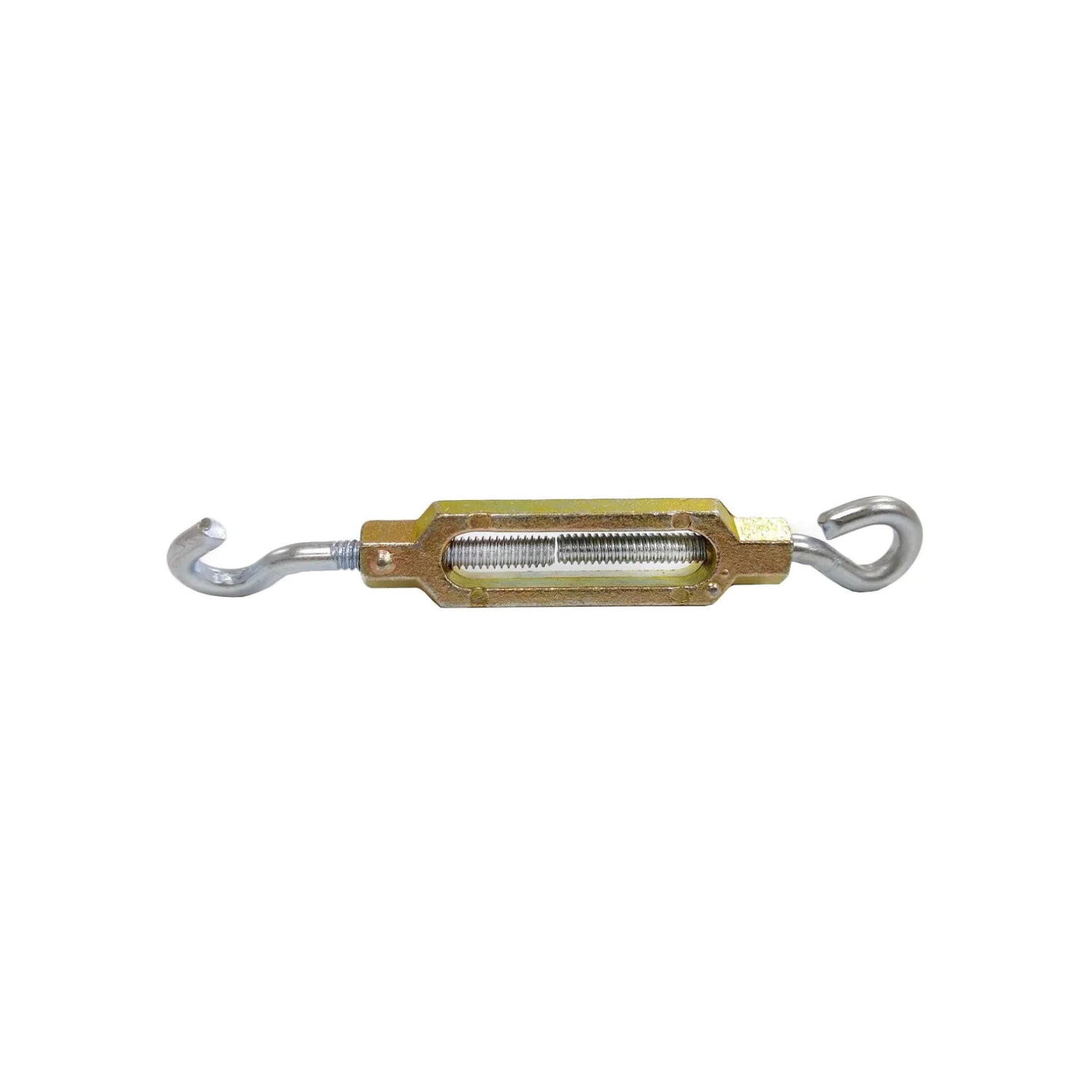 Tensor de gancho y argolla dorado 1/4" para ajustar tensión en cables, cuerdas, cadenas.