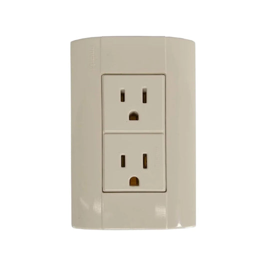 Contacto dúplex Bticino marfil, toma de corriente eléctrica doble para instalación en pared.