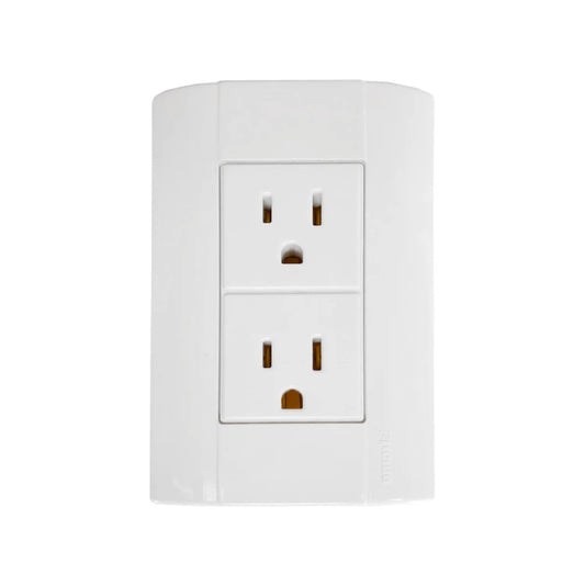 Contacto dúplex blanco Bticino para instalación eléctrica residencial, tomacorriente.