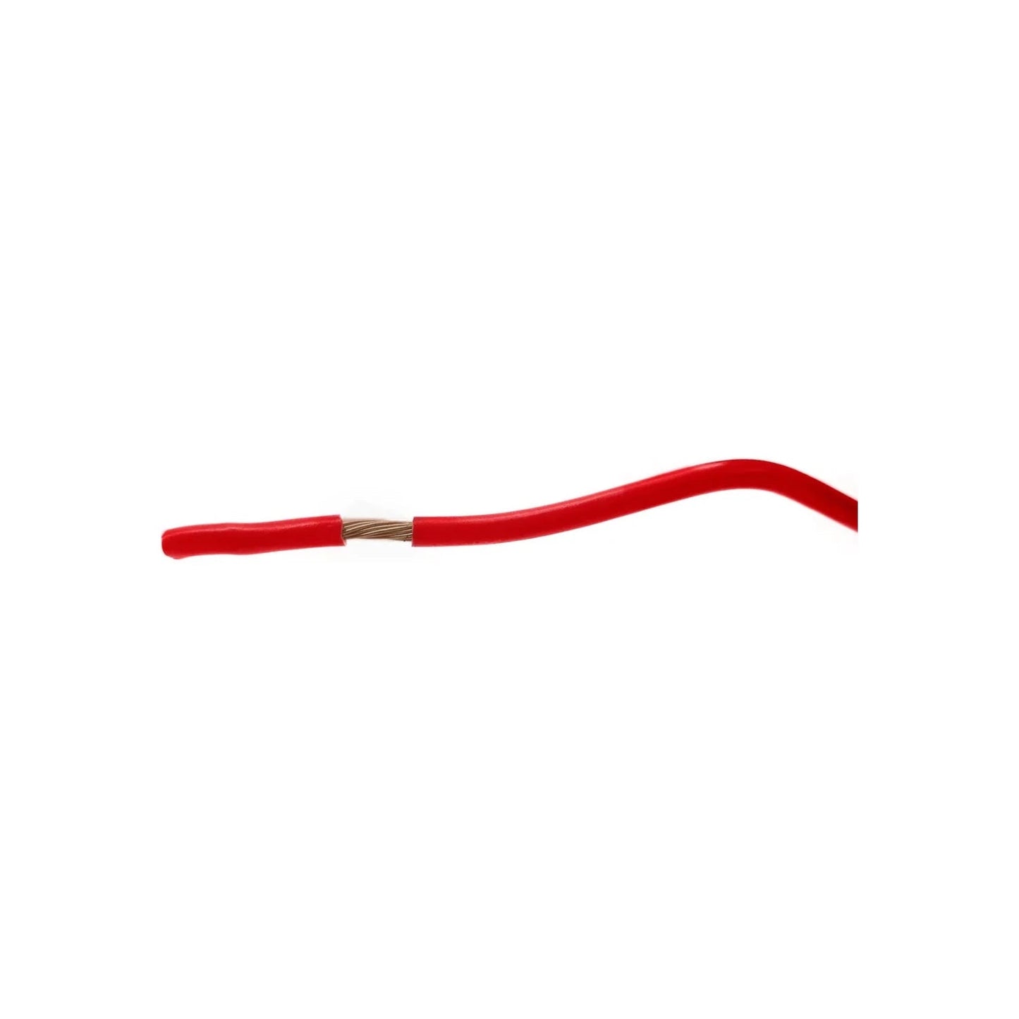 Cable eléctrico de cobre trenzado rojo con aislamiento y extremo pelado para conexiones.