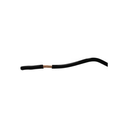 Cable eléctrico negro calibre 10 con aislamiento pelado, mostrando hebras de cobre trenzado