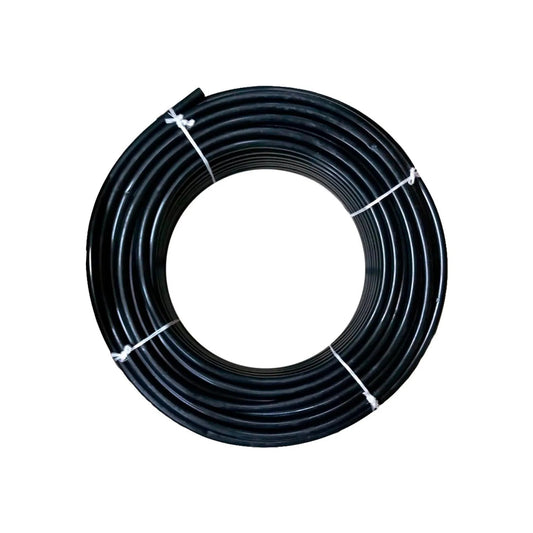 Rollo de poliducto negro de polietileno de 1/2 pulgada, cédula 80, para riego y agua.