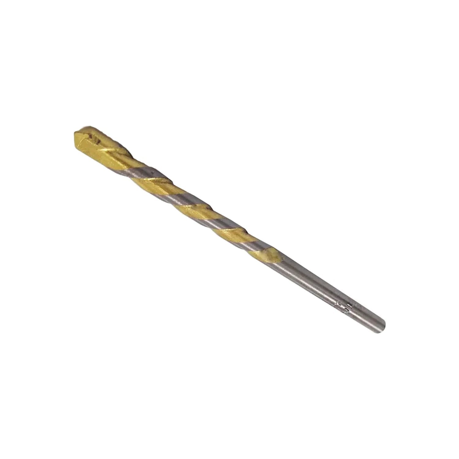 Broca para concreto 1/4"x4" con punta de carburo, diseño espiral dorado y gris para taladros percutores.