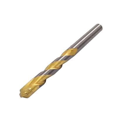 Broca helicoidal dorada con recubrimiento de titanio, ideal para perforar metal, madera y plásticos.