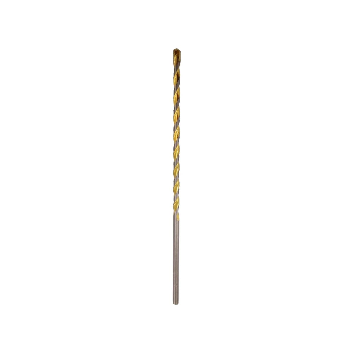 Broca para concreto 3/8"x13" con punta de carburo, cuerpo helicoidal dorado y vástago plateado