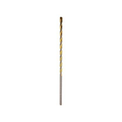 Broca para concreto 3/8"x13" con punta de carburo, cuerpo helicoidal dorado y vástago plateado