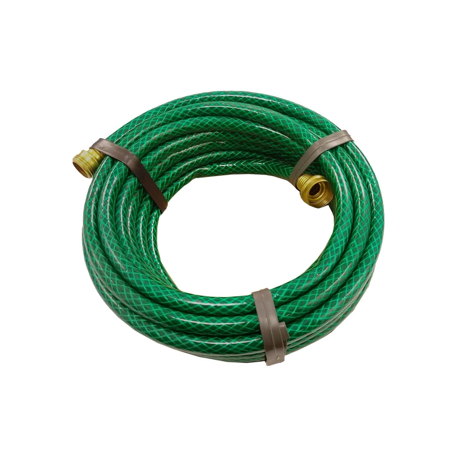 Manguera de jardín verde tramada 1/2"x10m enrollada con conectores de latón para riego duradero
