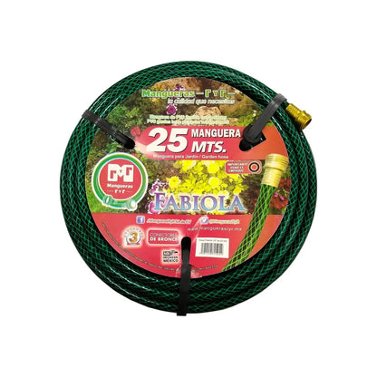 Manguera de jardín verde Fabiola RyR 25m, PVC reforzado con conectores de bronce para riego.