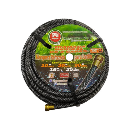 Manguera de jardín RyR reforzada tramada negra 1/2 pulgada, 3 capas, conectores bronce, 10-30 metros