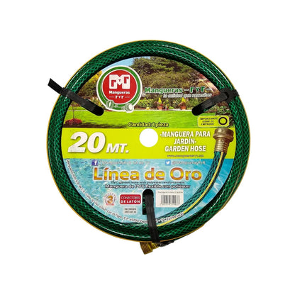 Manguera jardín RyR Línea de Oro PVC 20m verde flexible con refuerzo de poliéster y conectores de latón