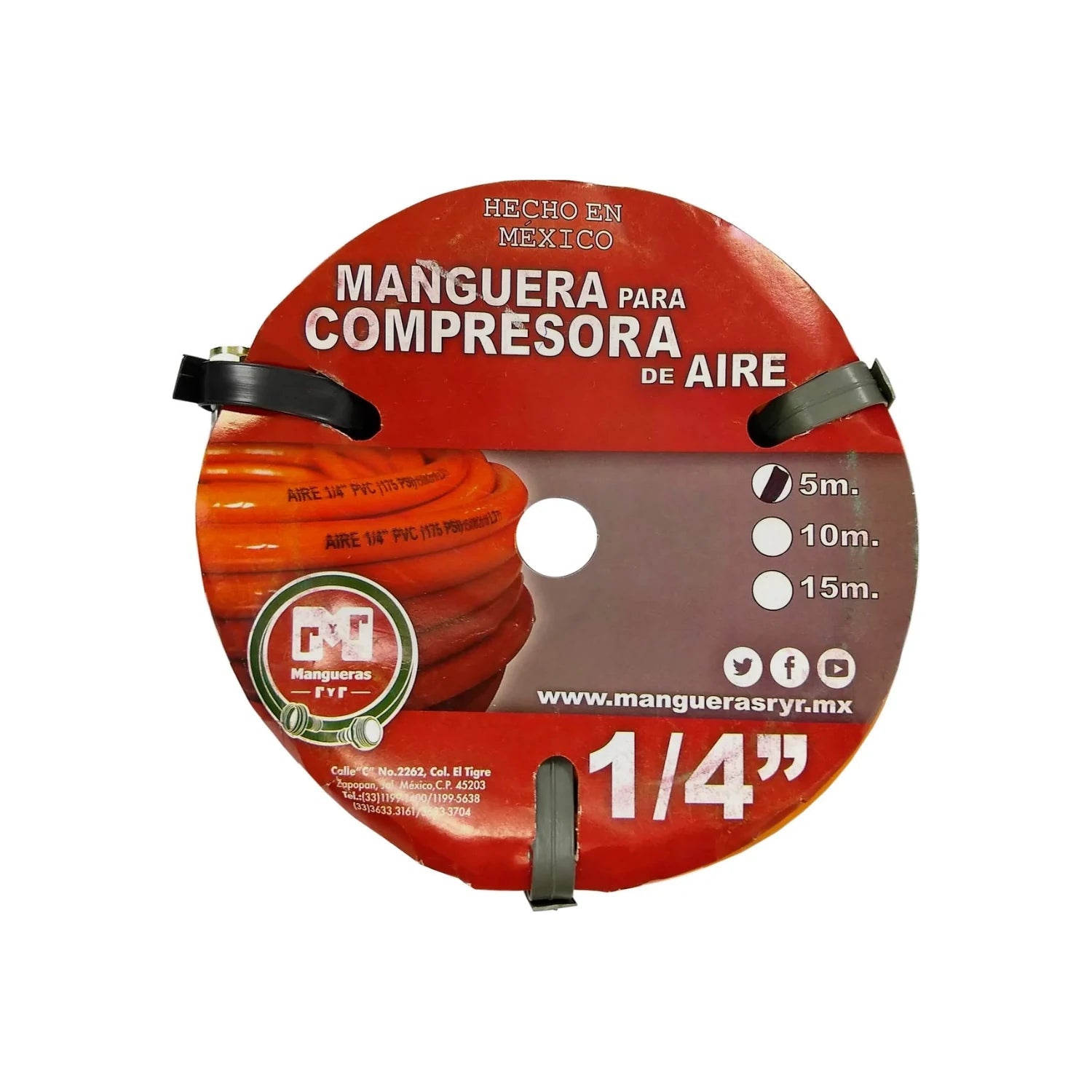 Manguera para compresora de aire PVC naranja 1/4" Mangueras RYR 5m