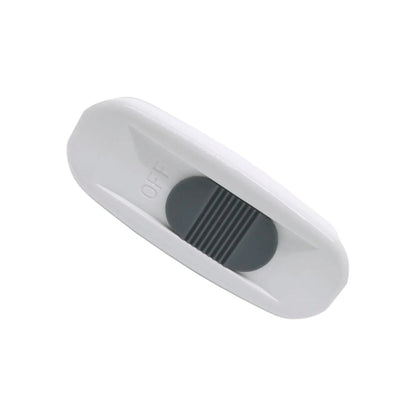 Apagador de paso blanco para cable, con tecla deslizante gris y texto OFF visible