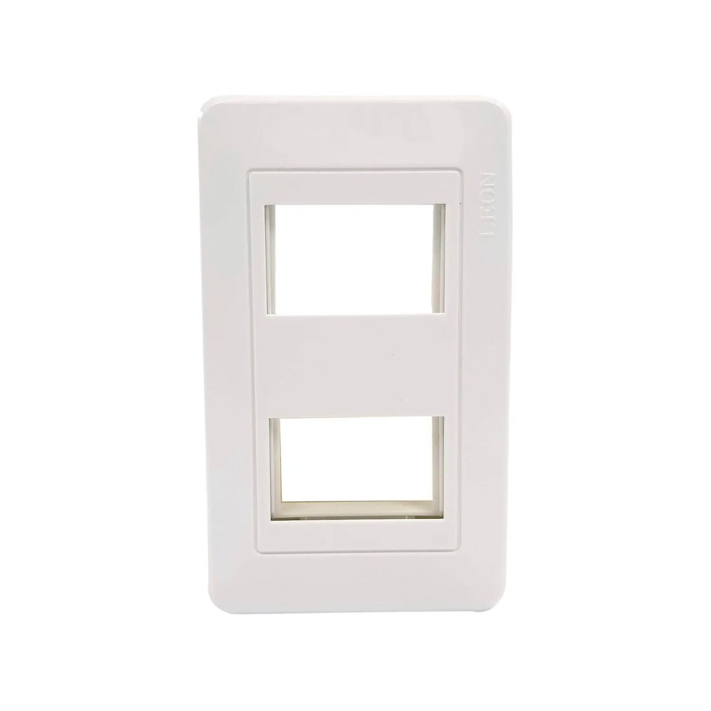 Placa de pared doble blanca con 2 ventanas para módulos, marca León.