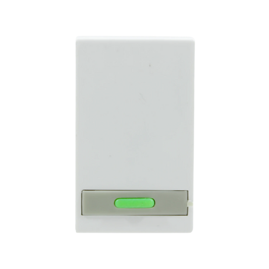 Apagador de luz sencillo blanco para pared con botón pulsador verde para instalaciones eléctricas básicas