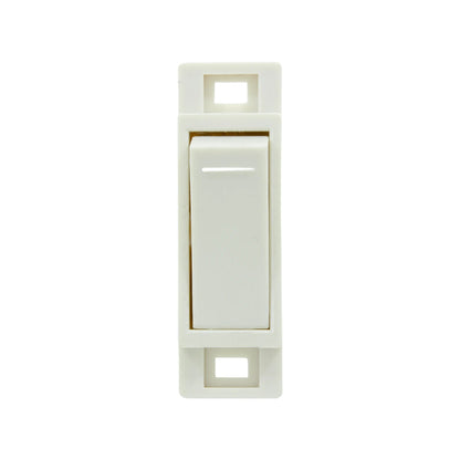 Apagador sencillo blanco de pared, interruptor de luz tipo toggle con marco moderno para instalaciones eléctricas.