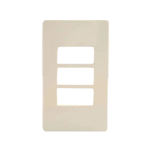 Placa eléctrica de 3 ventanas marfil para interruptores o tomas de corriente, diseño rectangular liso.