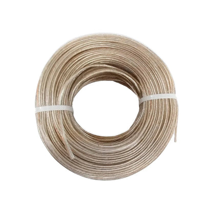 Cable polarizado transparente calibre 18, rollo de 100 metros para instalaciones de audio y electricidad.