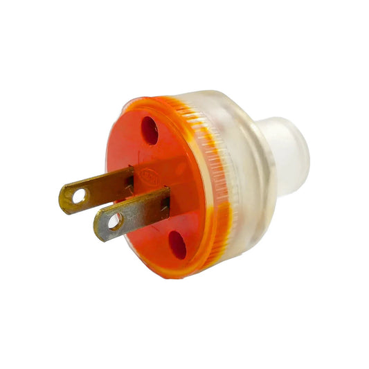 Clavija eléctrica 2 polos transparente con base naranja, conector macho para extensión
