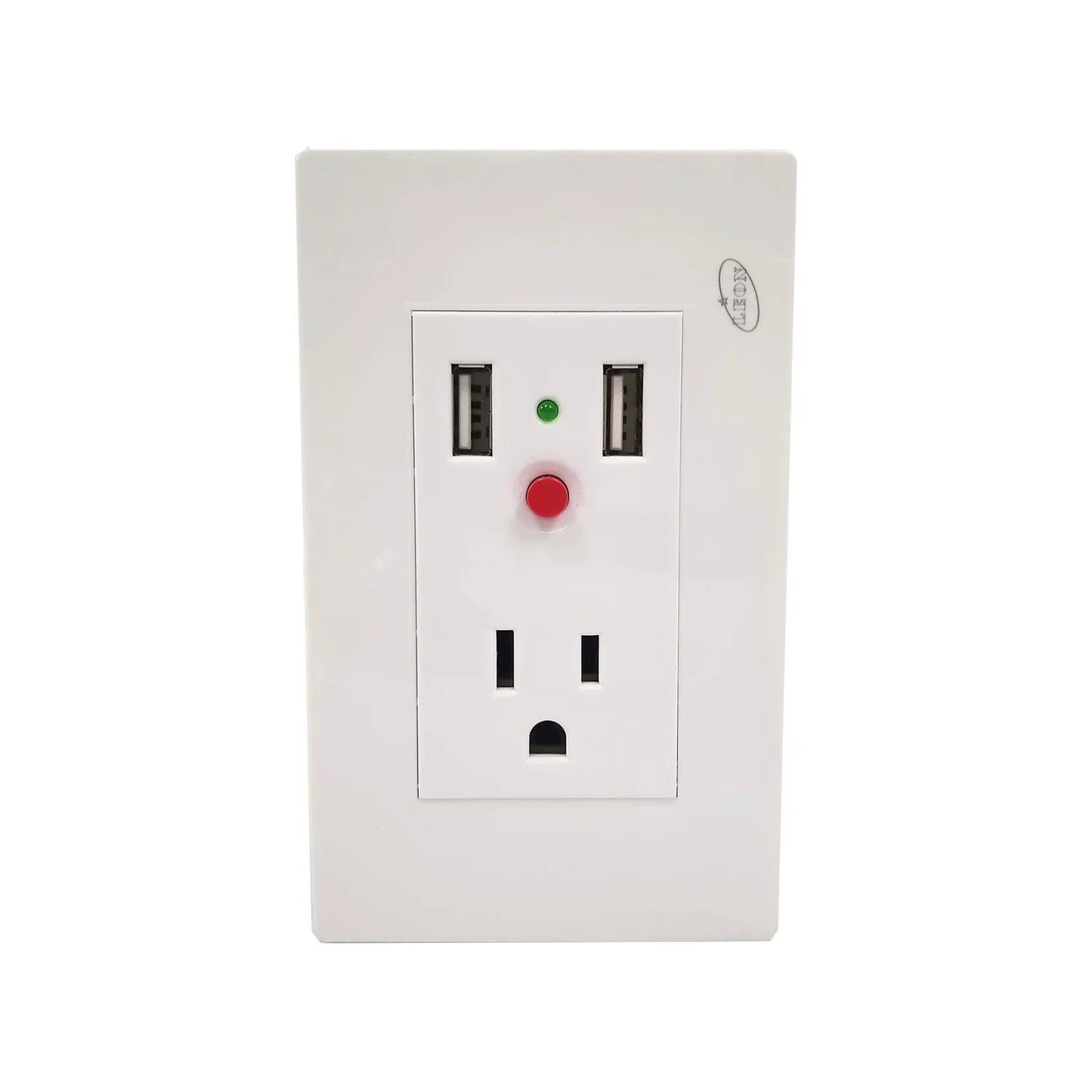 Placa de pared eléctrica blanca León con 1 contacto y 2 puertos USB para carga