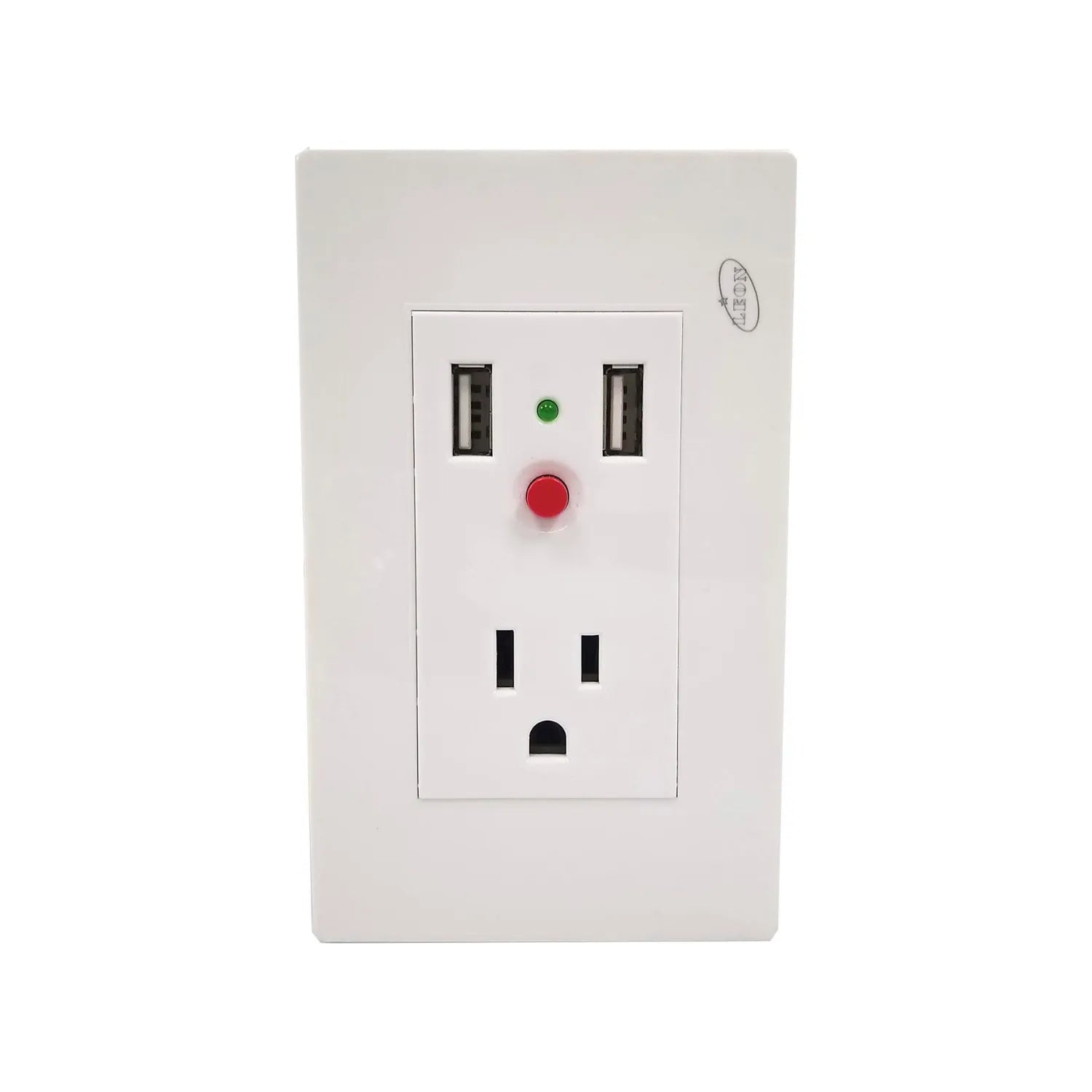 Placa de pared eléctrica blanca León con 1 contacto y 2 puertos USB para carga
