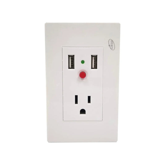 Placa de pared eléctrica blanca León con 1 contacto y 2 puertos USB para carga